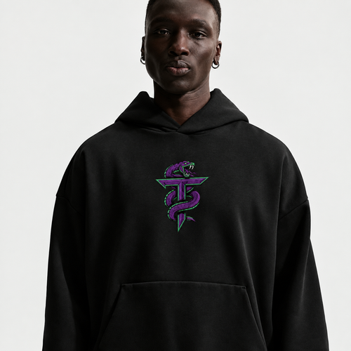 Eddures Snake Hoodie black with purple and green snake T logo